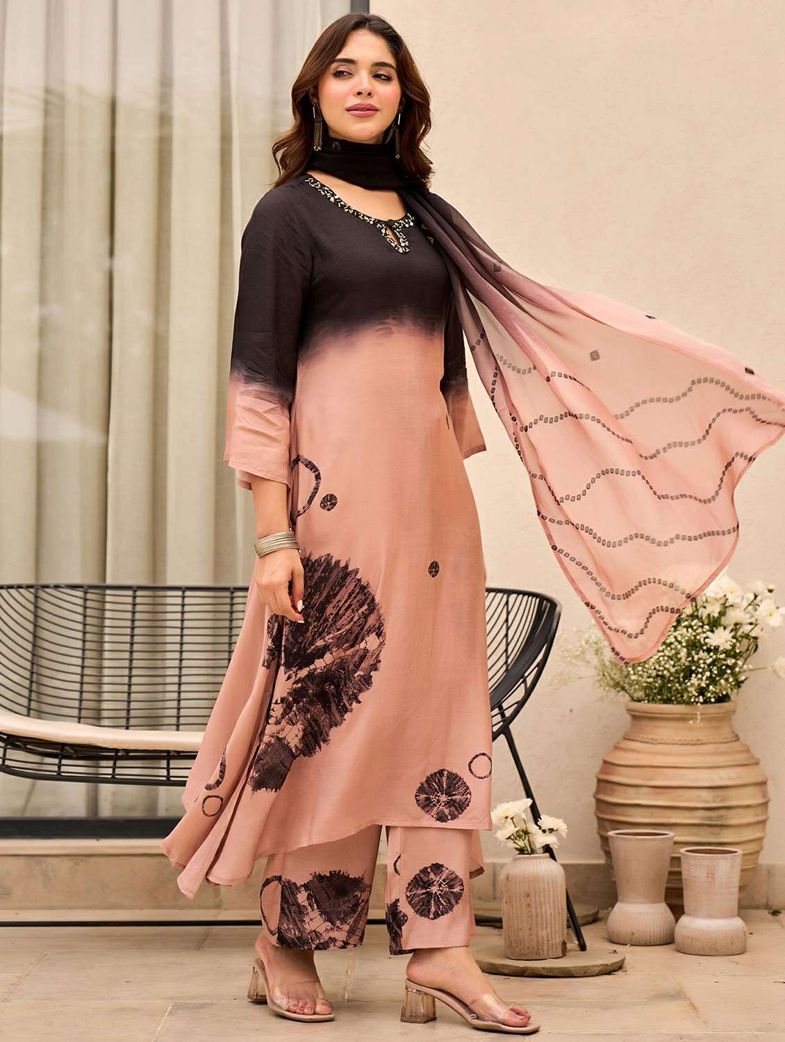 women embroidered three quarter sleeve kurta pant with dupatta set - 22178504 -  Standard Image - 1