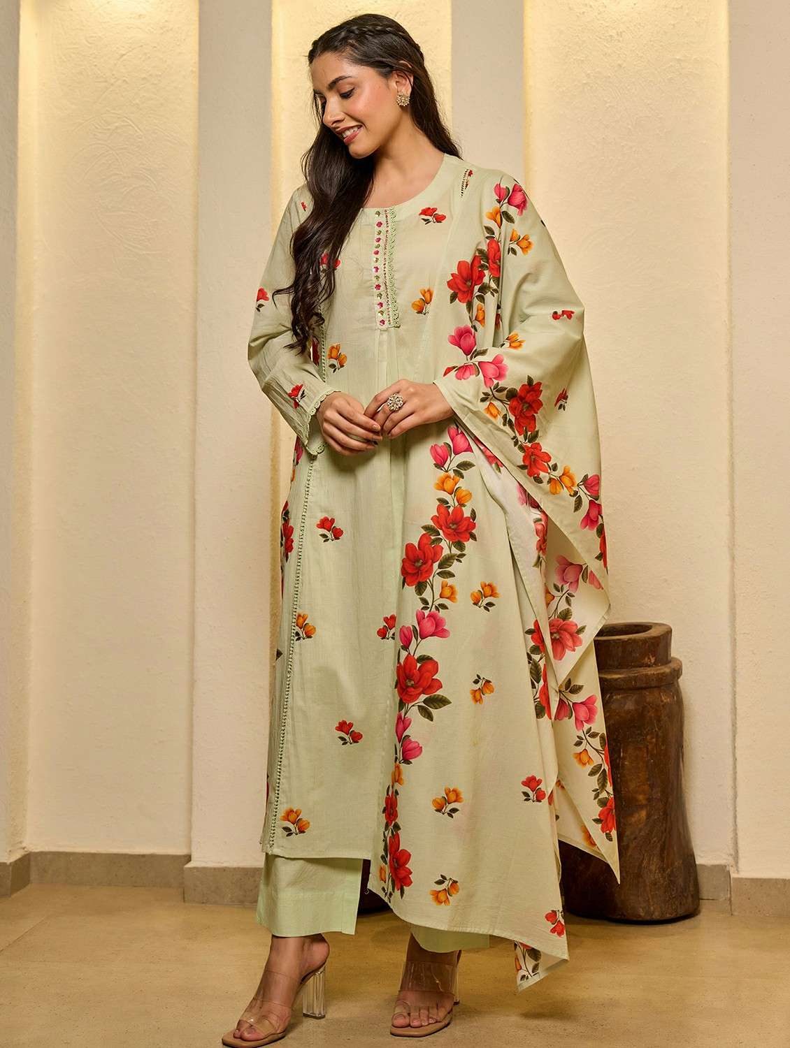 women floral long sleeve kurta pant with dupatta set - 22178525 -  Standard Image - 1