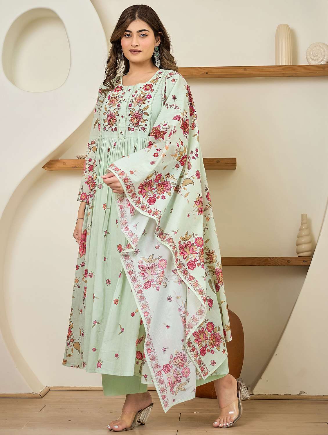 women floral long sleeve kurta pant with dupatta set - 22178529 -  Standard Image - 1