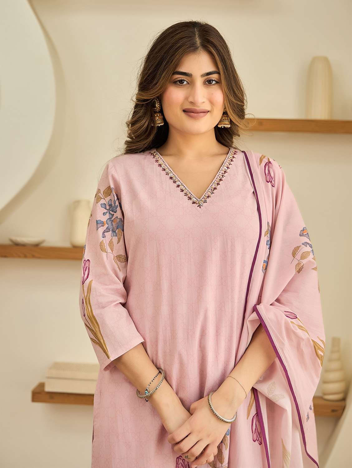 women embroidered three quarter sleeve kurta pant with dupatta set - 22178547 -  Standard Image - 4