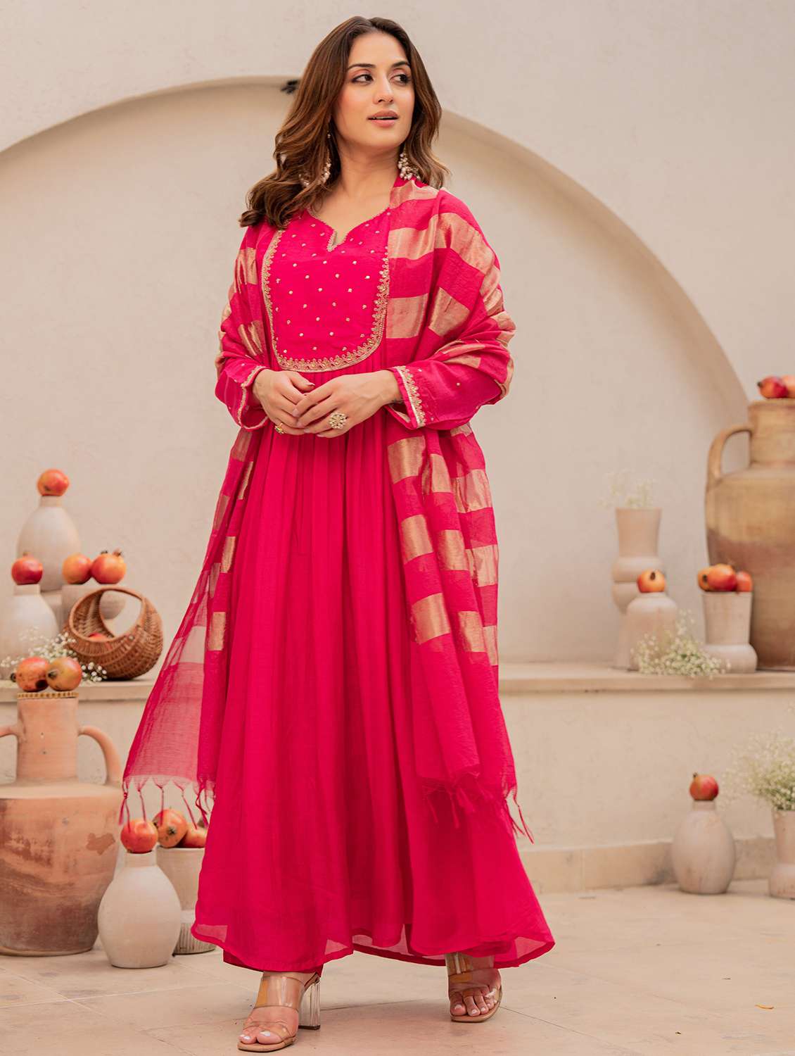 women solid with work long sleeve kurta pant with dupatta set - 22178556 -  Standard Image - 4