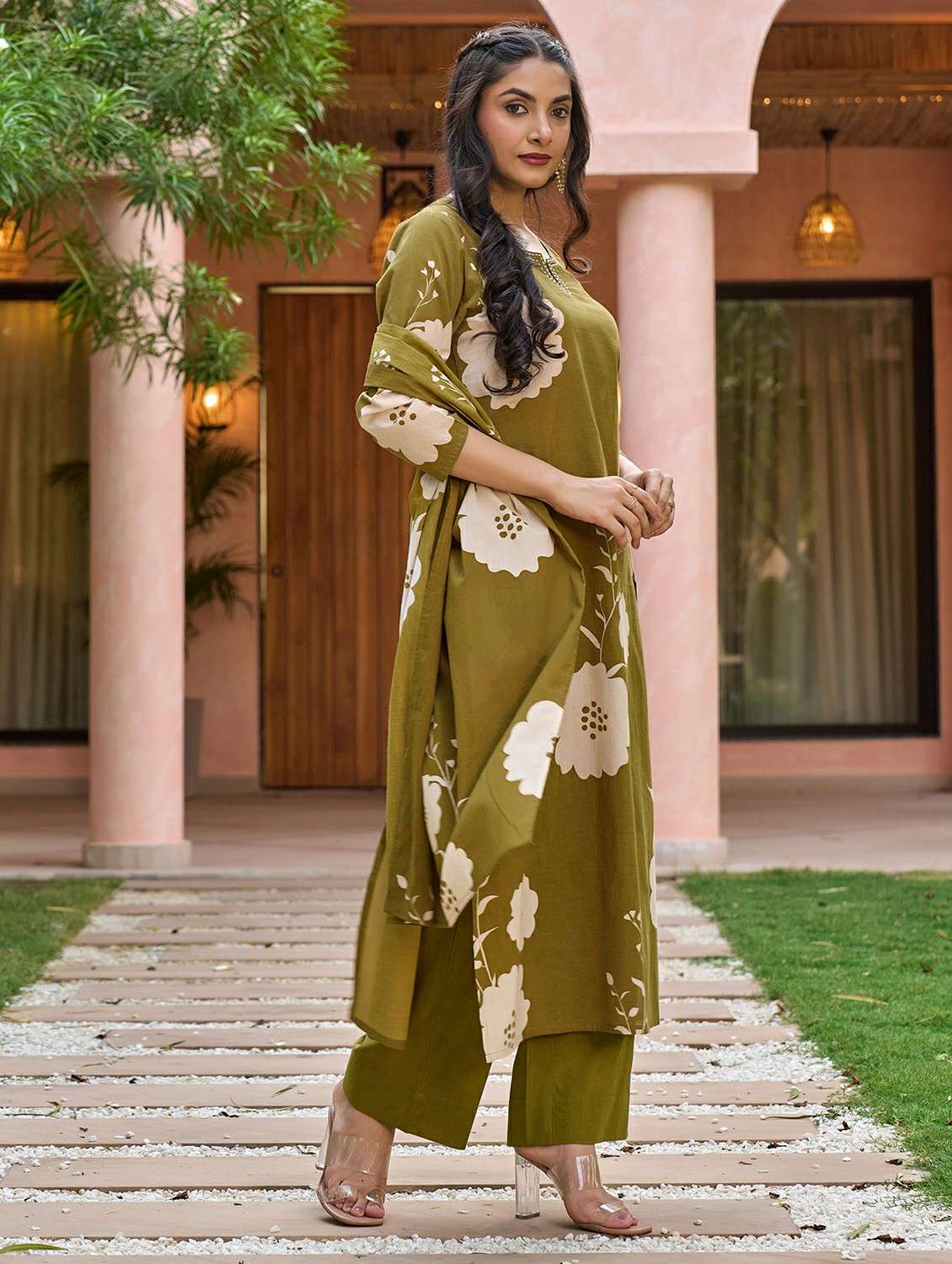 green cotton kurta pant  set - 22178558 -  Standard Image - 4