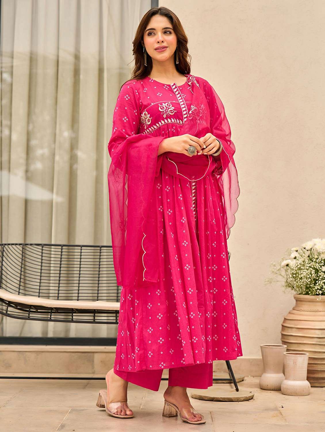 women solid with work long sleeve kurta pant with dupatta set - 22178559 -  Standard Image - 1