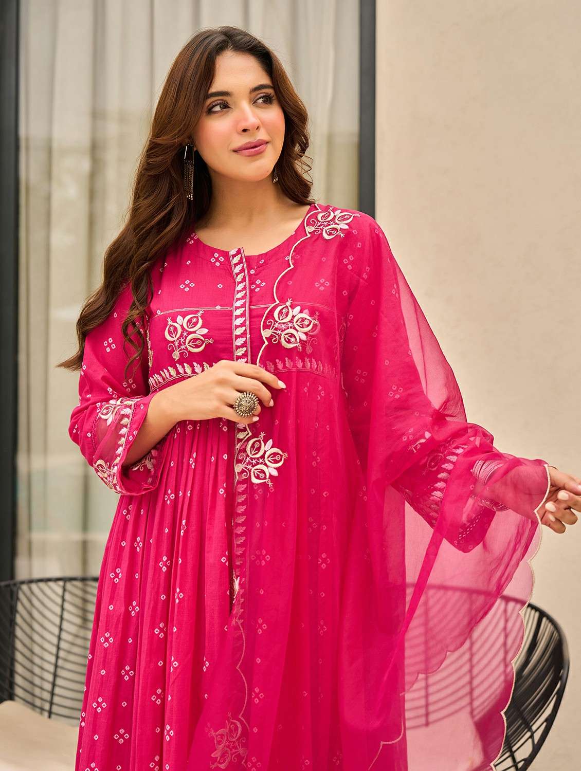 women solid with work long sleeve kurta pant with dupatta set - 22178559 -  Standard Image - 4