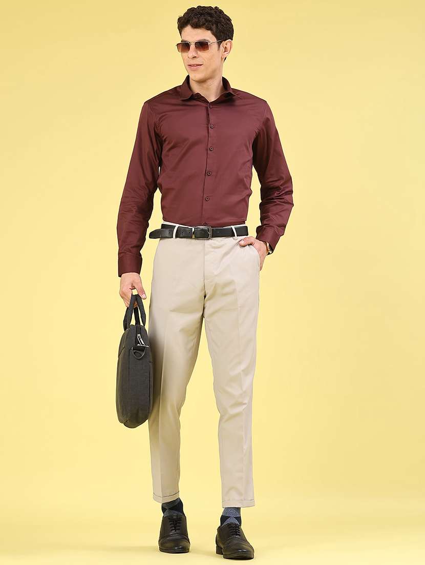 men solid mid rise flat front formal trouser - 22178647 -  Standard Image - 4