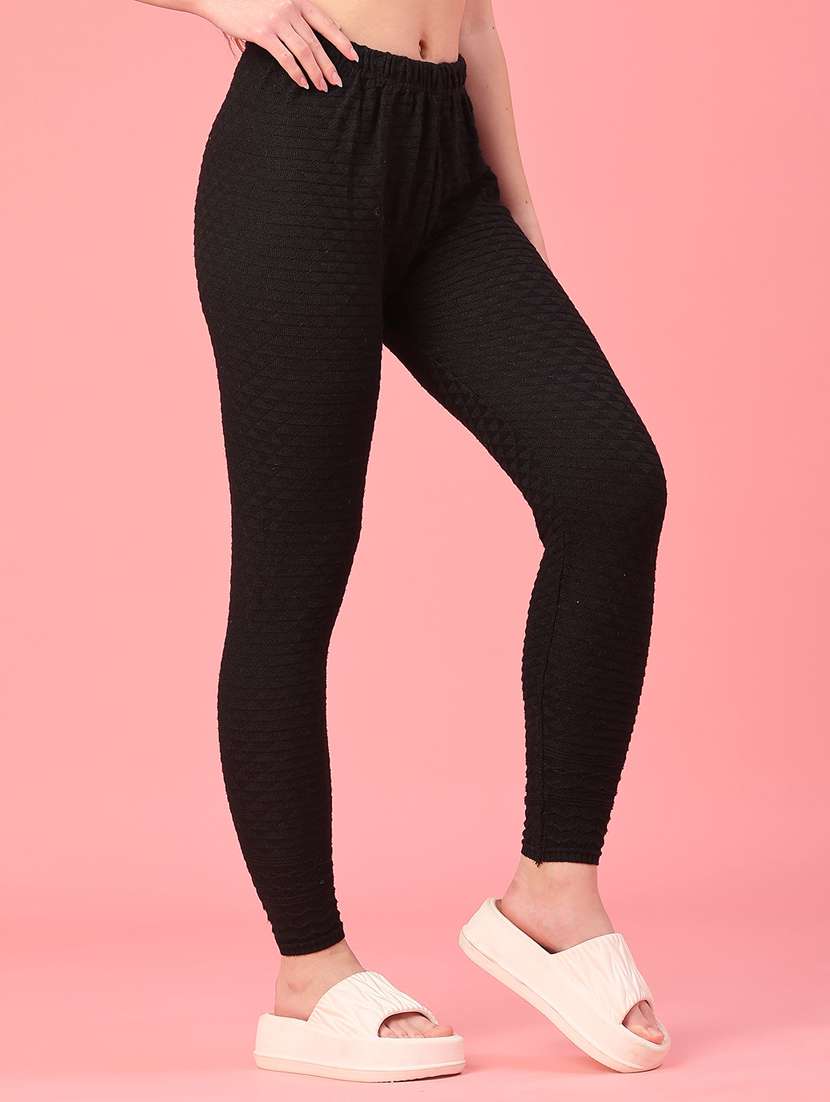women self design mid rise woolen leggings - 22178673 -  Standard Image - 1