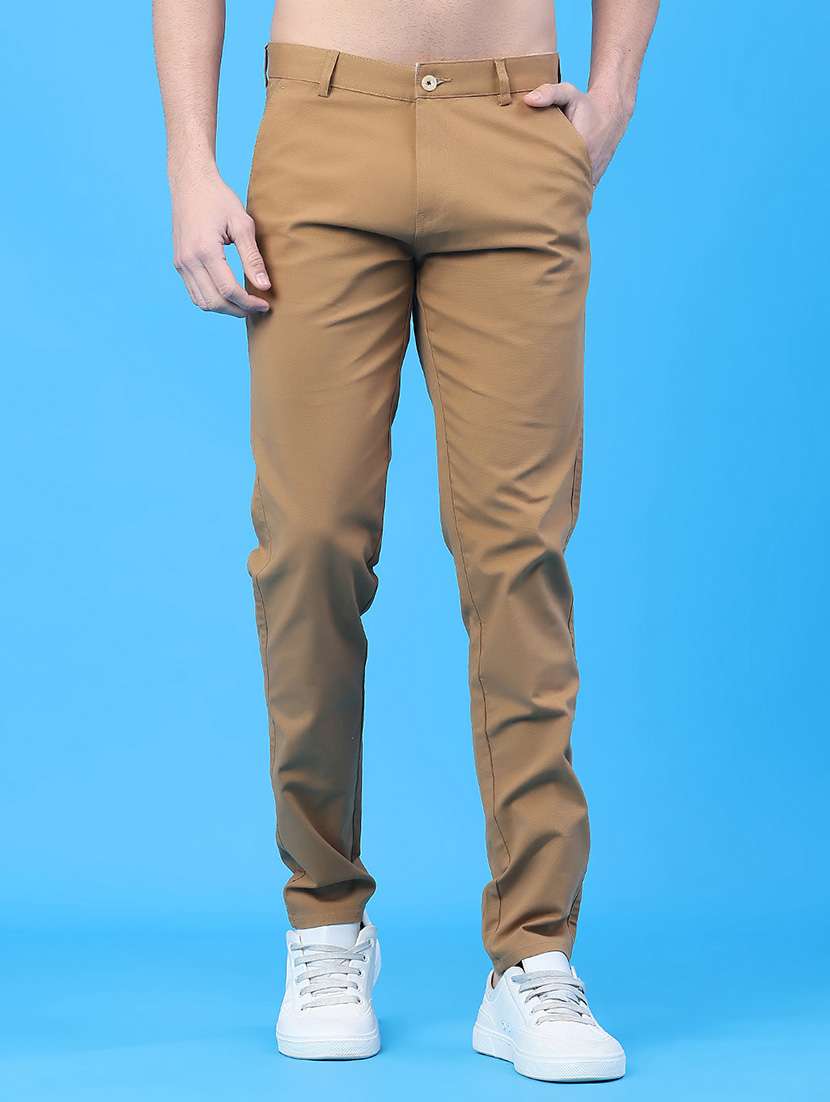 men solid mid rise chinos casual trouser
