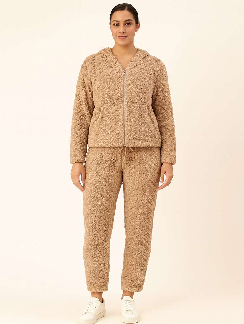 women solid hooded nightwear pyajama set - 22178731 -  Standard Image - 1