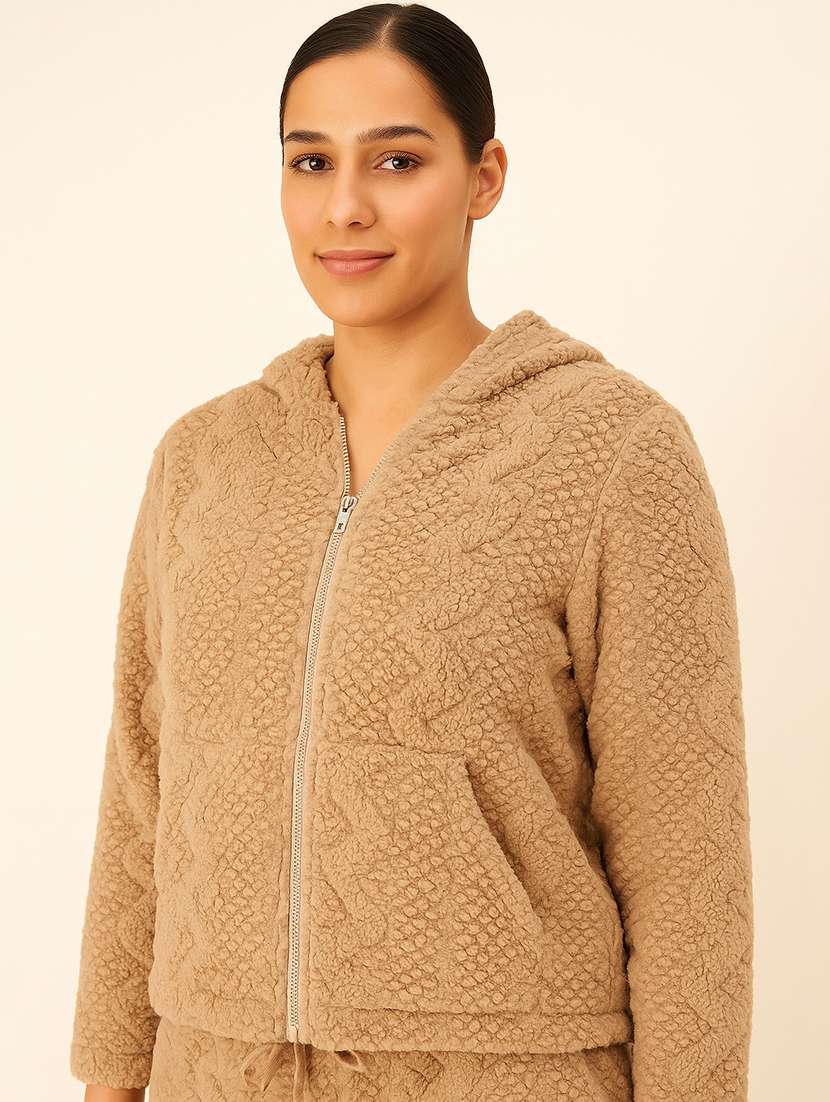 women solid hooded nightwear pyajama set - 22178731 -  Standard Image - 4