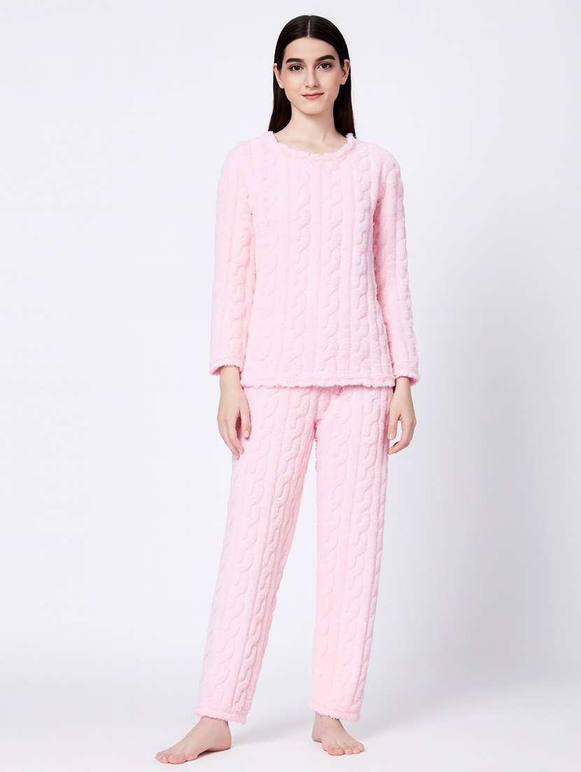 women solid hooded nightwear pyjama set - 22178732 -  Standard Image - 1