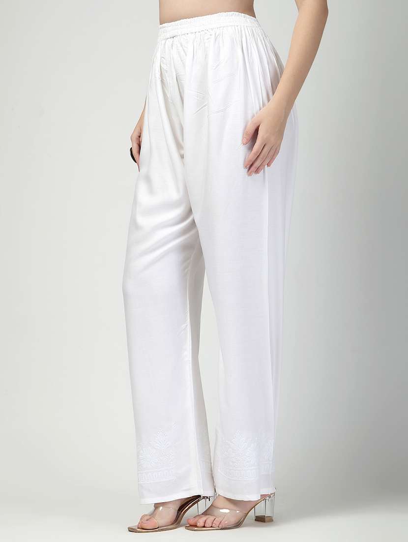women white solid high rise straight palazzo - 22178747 -  Standard Image - 1