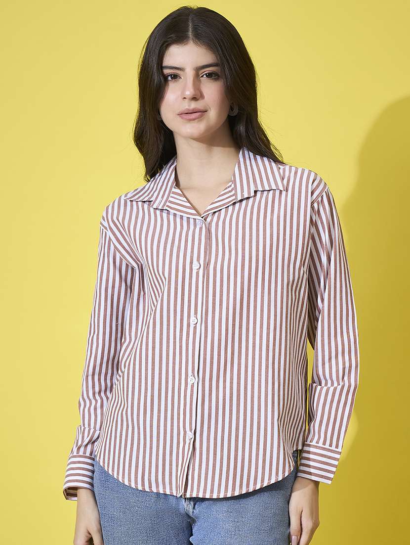 women striped collared long sleeve shirt - 22178948 -  Standard Image - 1