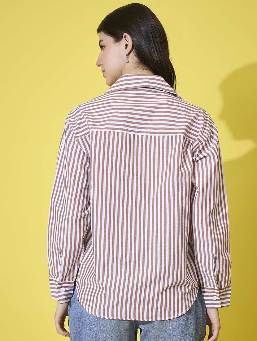 women striped collared long sleeve shirt - 22178948 -  Standard Image - 4