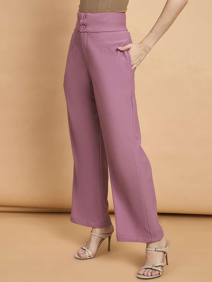 women solid high rise wide leg trouser - 22178965 -  Standard Image - 1