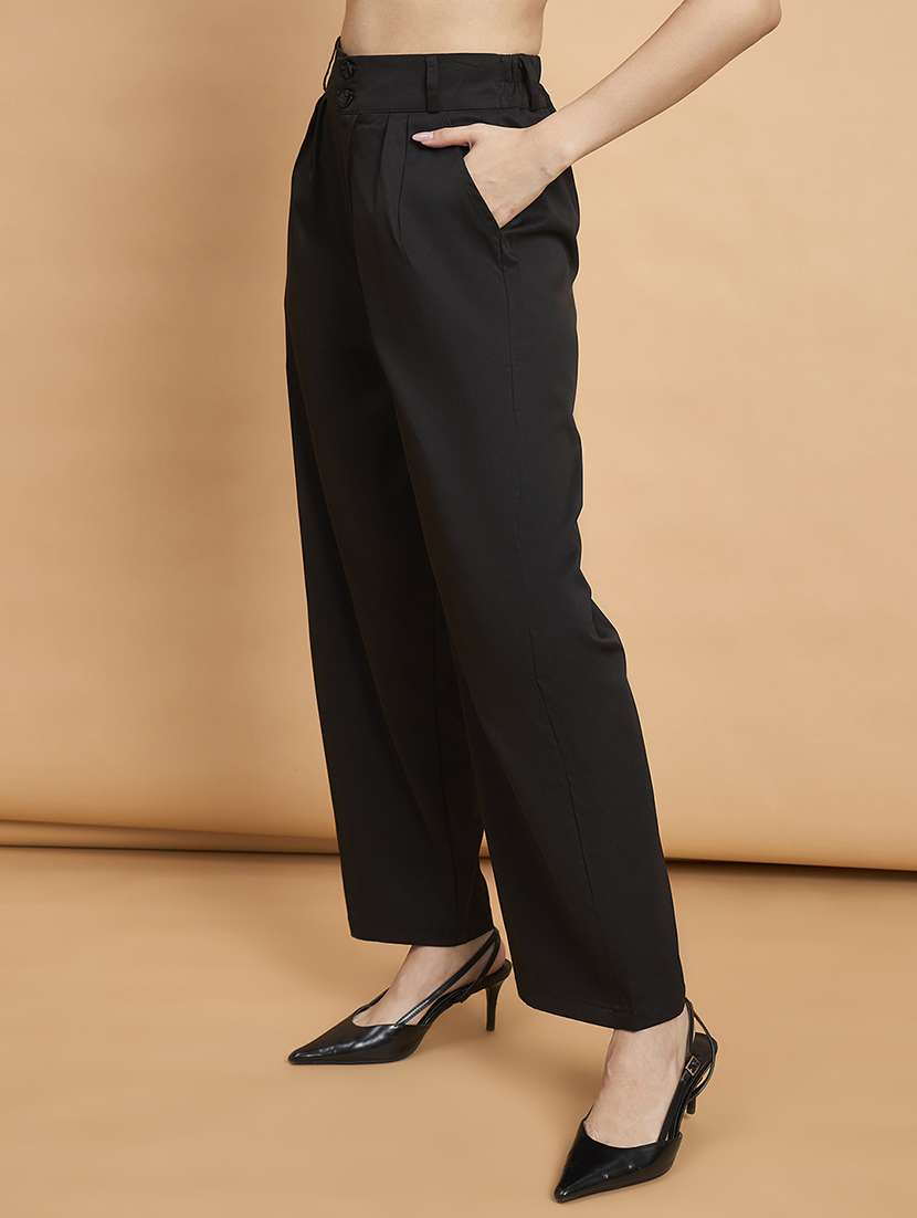 women solid high rise wide leg trouser - 22178968 -  Standard Image - 1