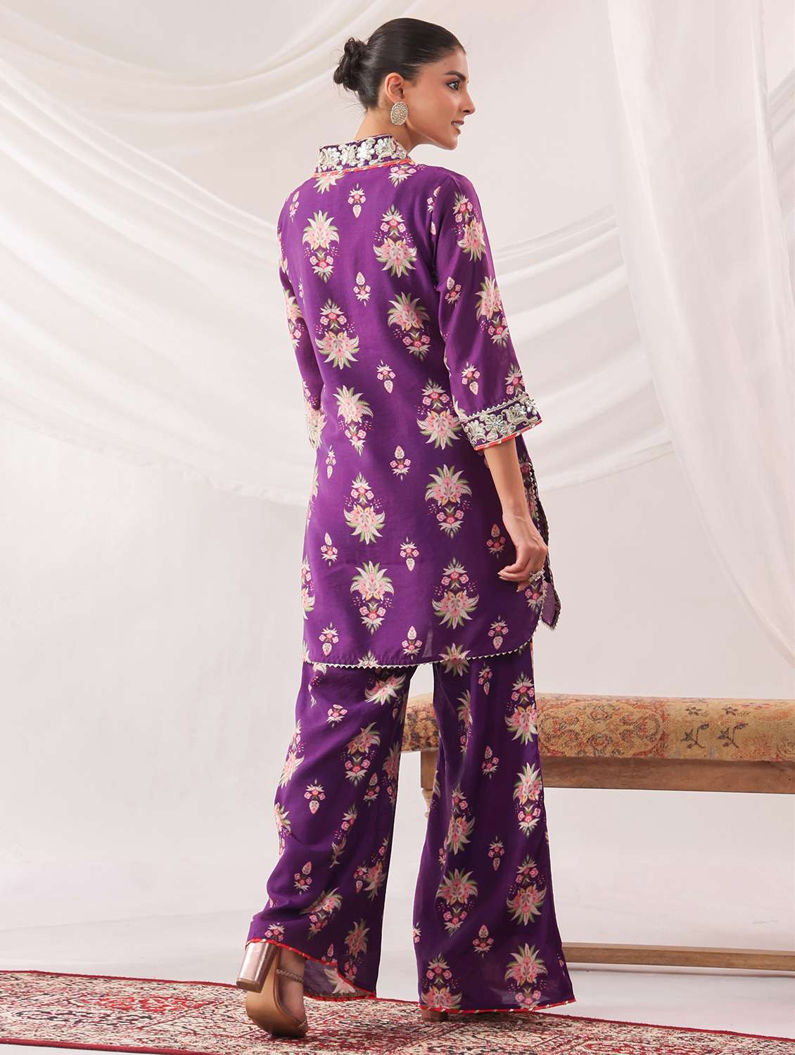 women floral printed three quarter sleeve kurta palazzo set - 22179005 -  Standard Image - 4