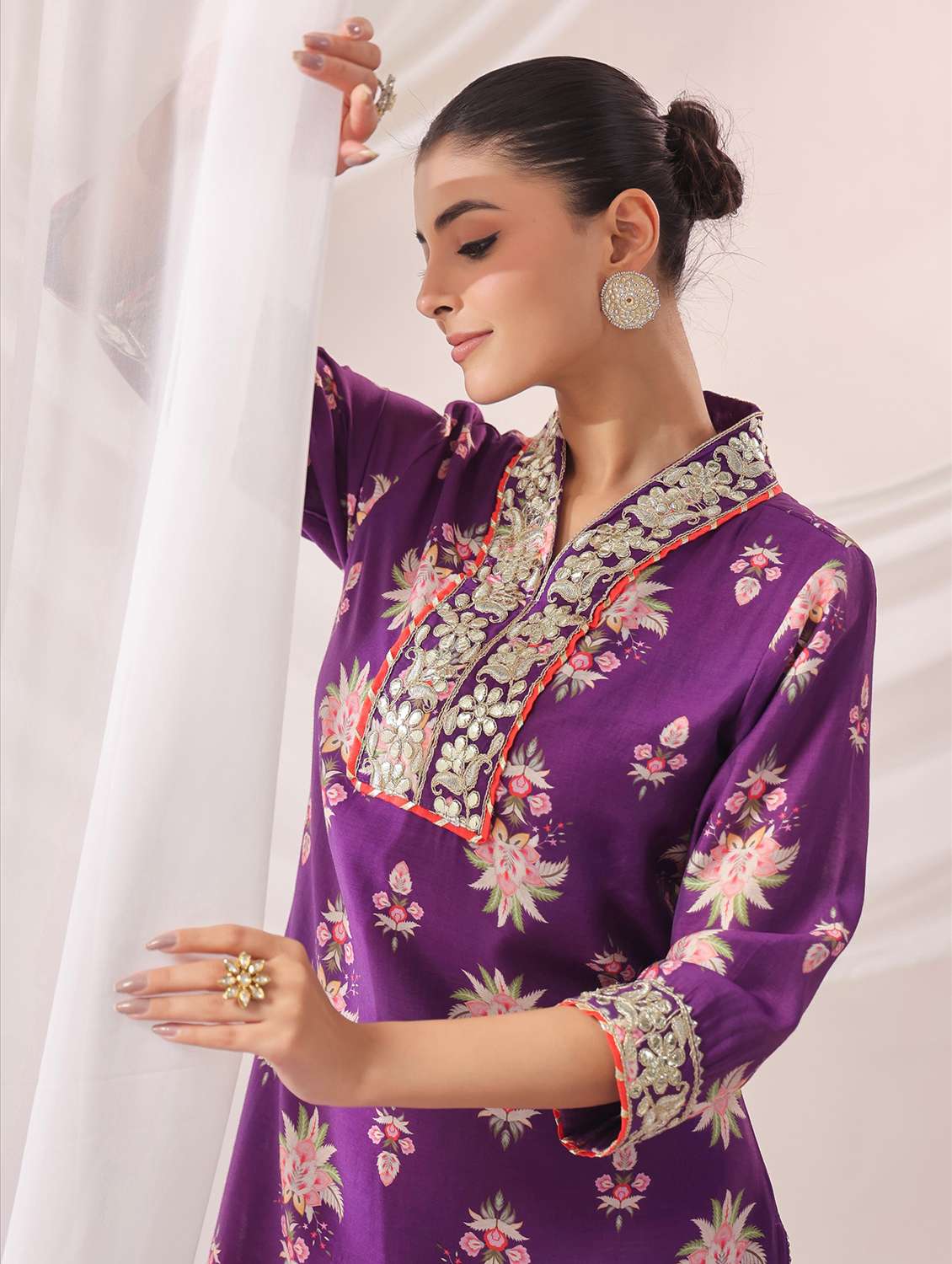 women floral printed three quarter sleeve kurta palazzo set - 22179005 -  Standard Image - 6