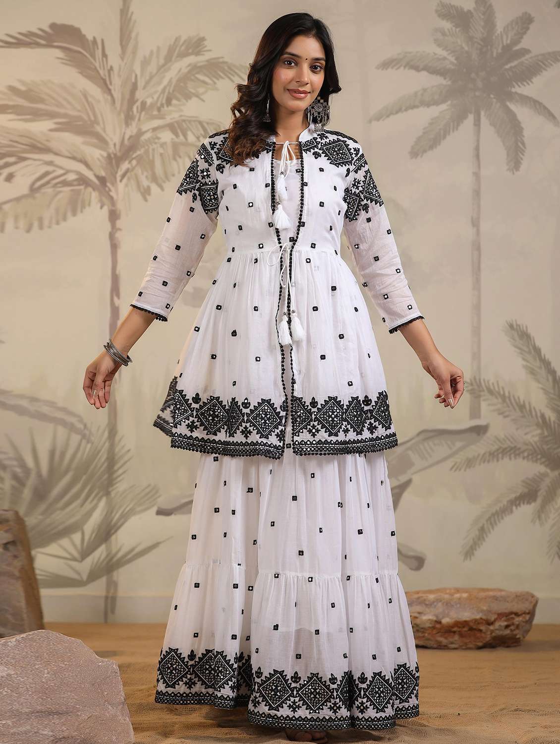 women solid with work three quarter sleeve tiered ethnic dress - 22179006 -  Standard Image - 1