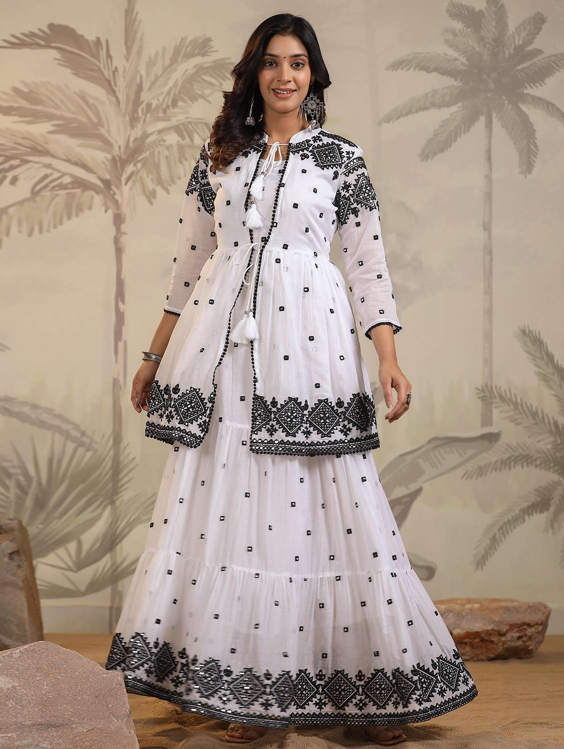 women solid with work three quarter sleeve tiered ethnic dress - 22179006 -  Standard Image - 4