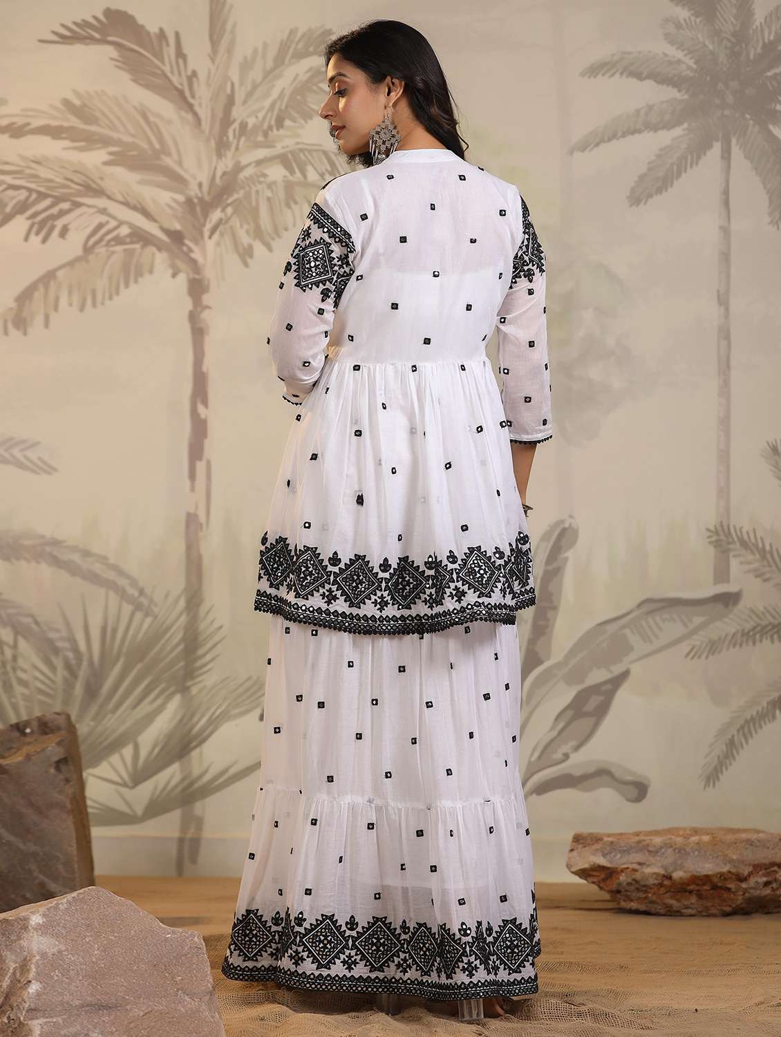 women solid with work three quarter sleeve tiered ethnic dress - 22179006 -  Standard Image - 6