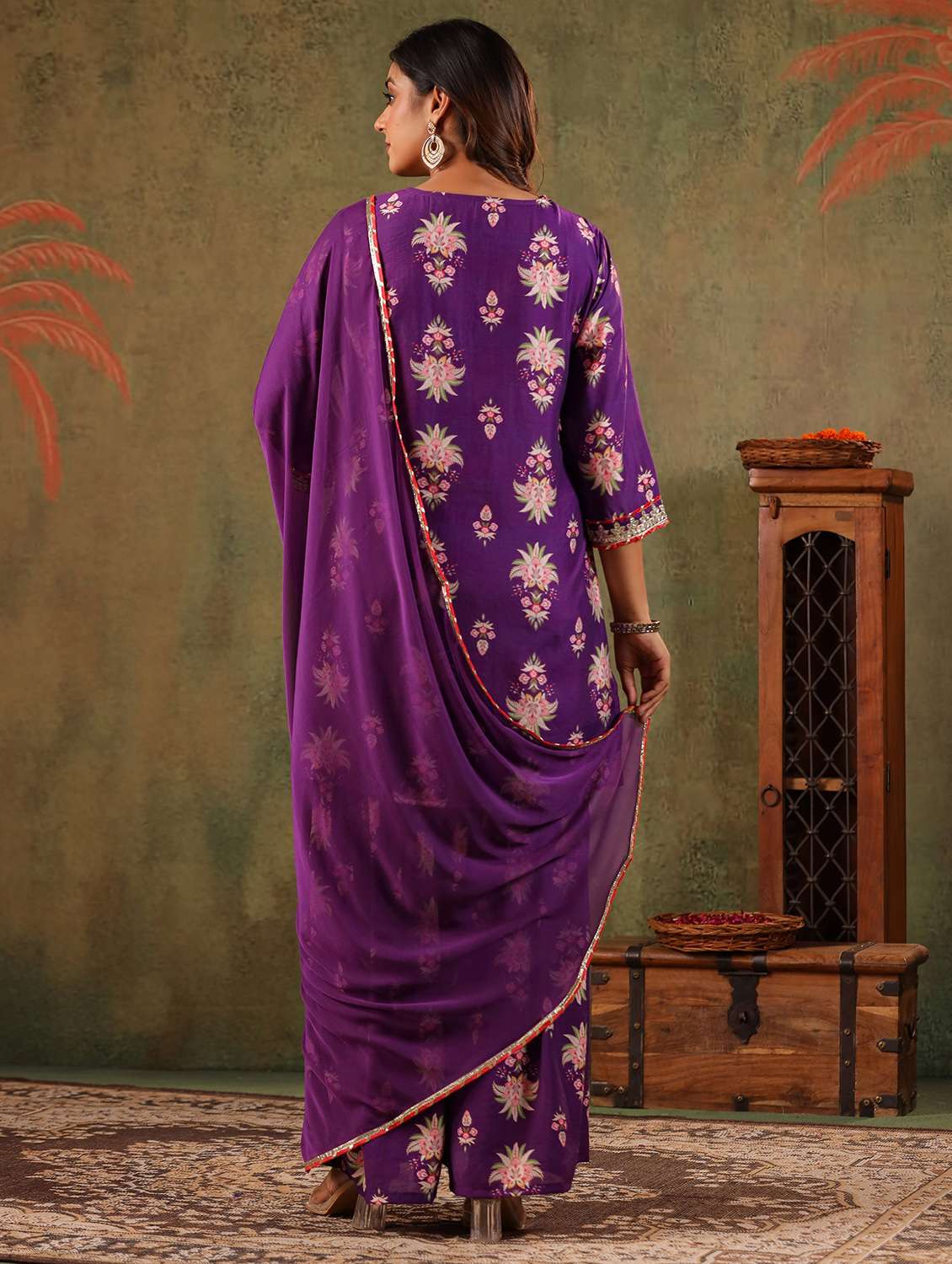 women floral three quarter sleeve kurta sharara with dupatta set - 22179009 -  Standard Image - 6