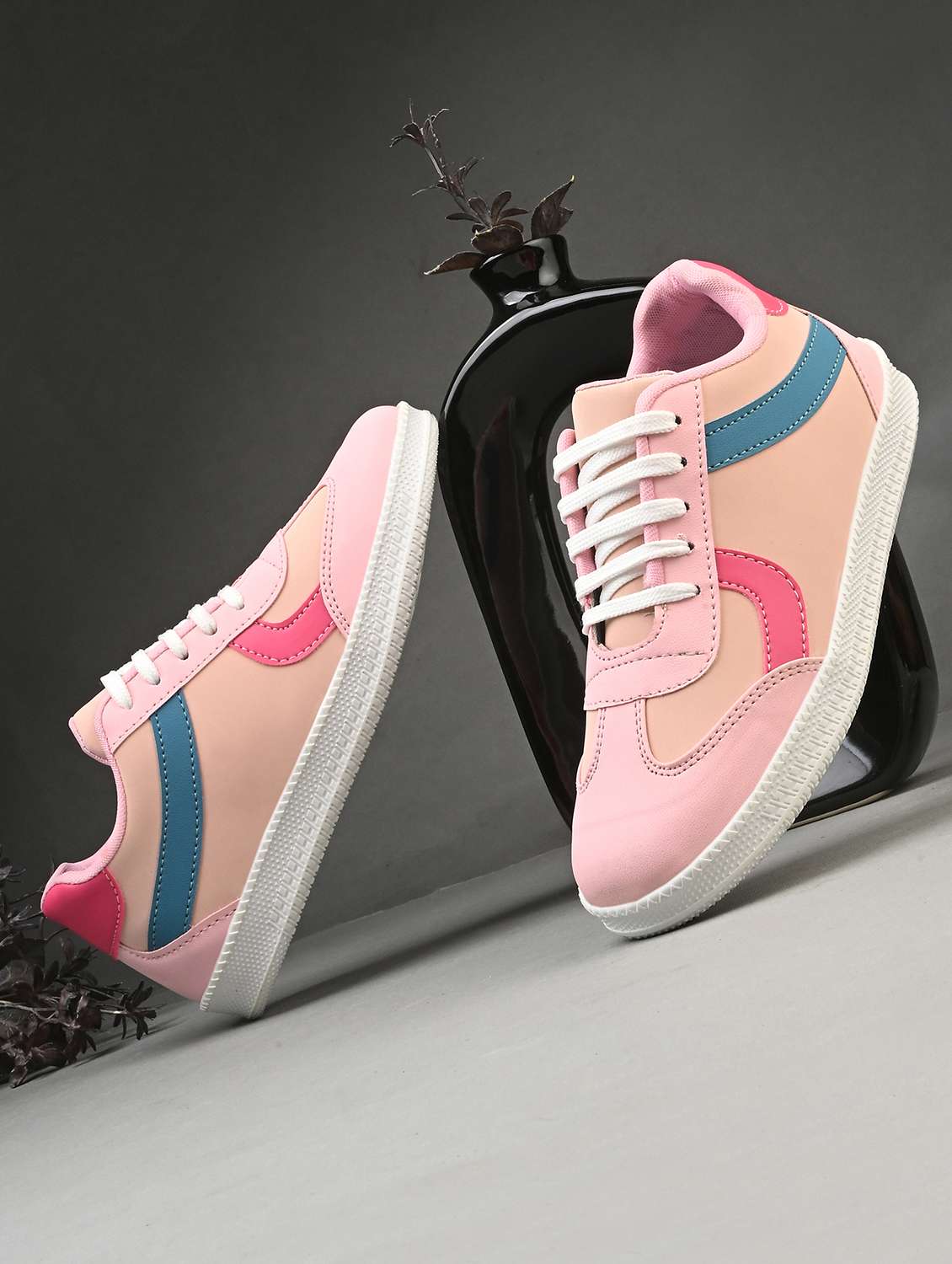 women pink lace-up sneaker