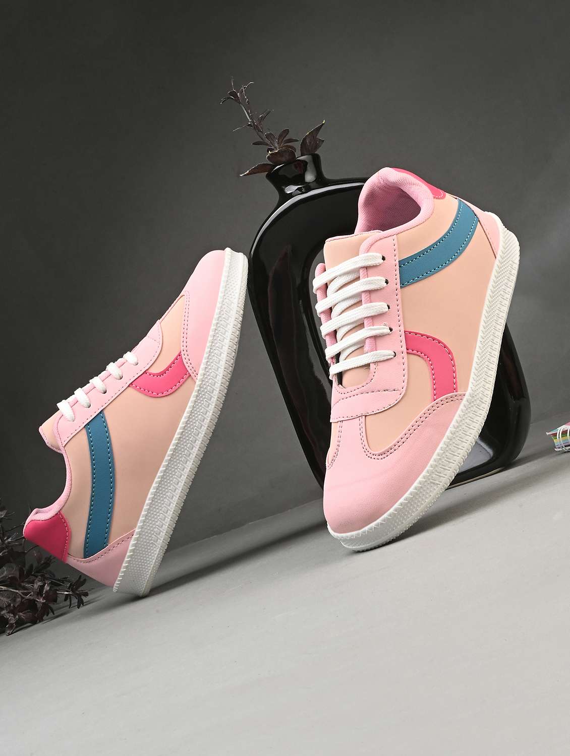 women pink lace-up sneaker