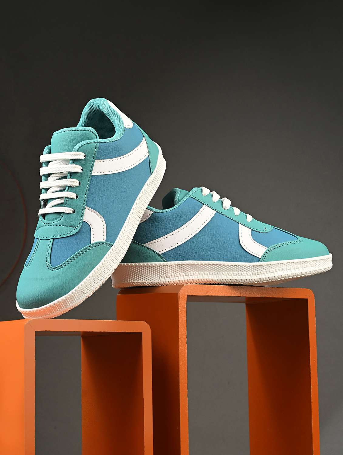 women turquoise lace-up sneaker