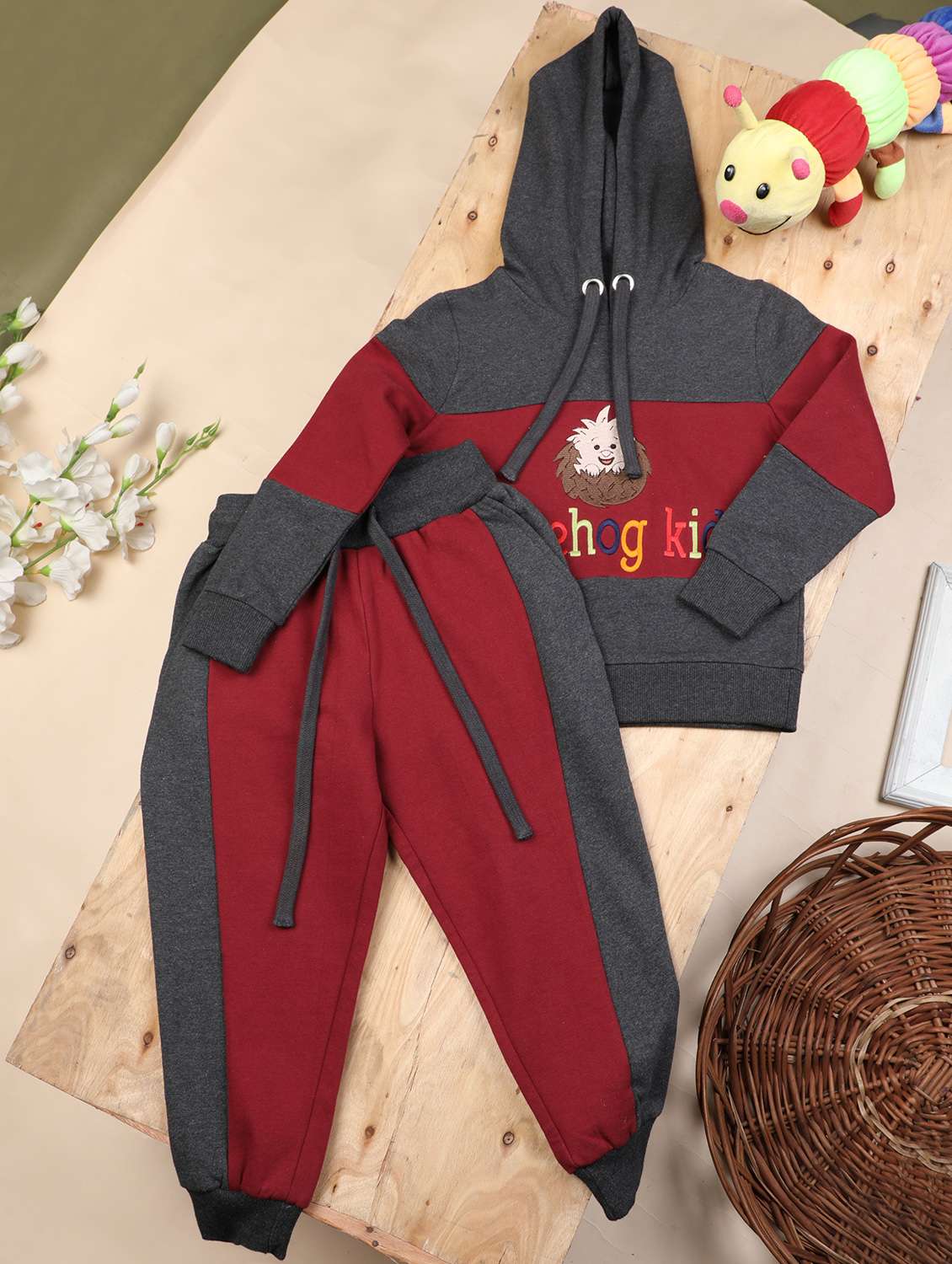 boys color blocked hooded full length set