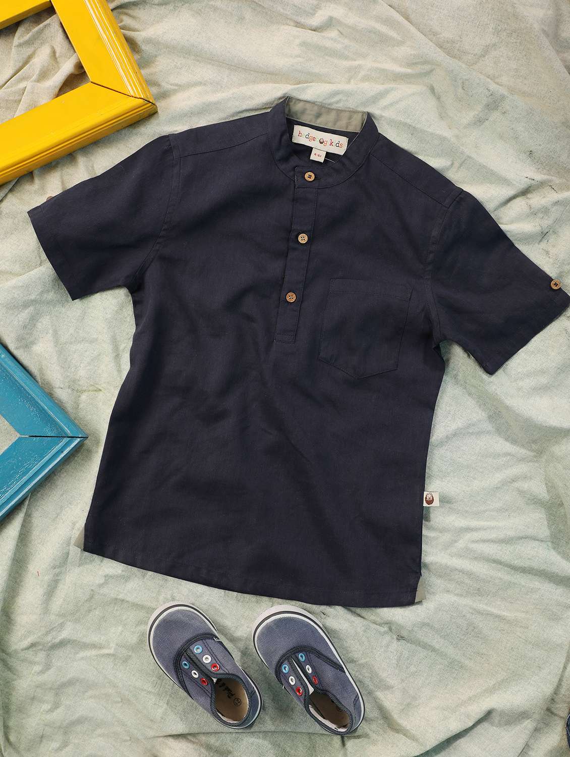 boys solid mandarin neck short sleeve kurta - 22179533 -  Standard Image - 1