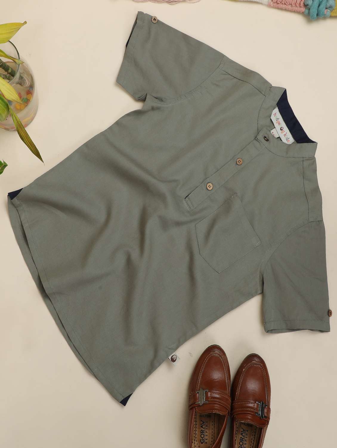 boys solid mandarin neck short sleeve kurta - 22179534 -  Standard Image - 1