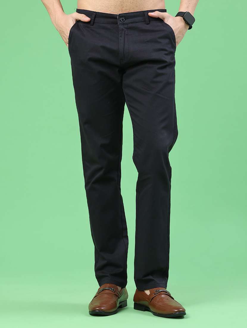 men solid mid rise chinos casual trouser
