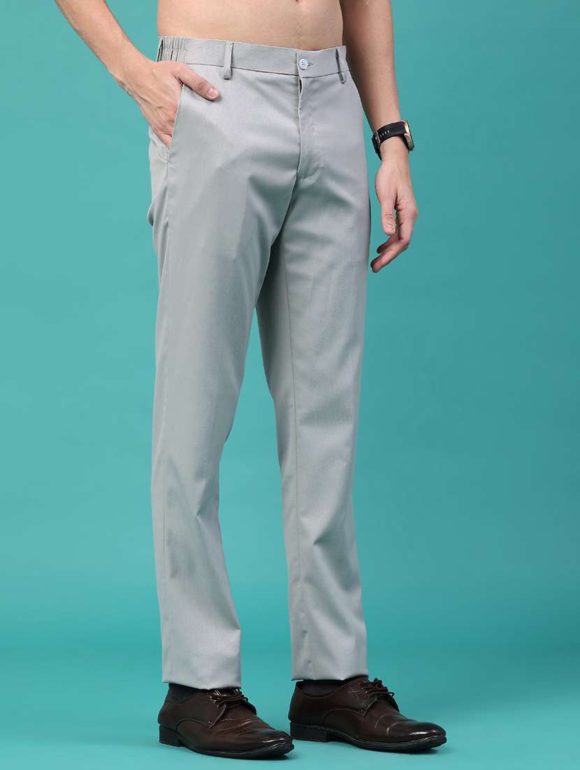 men solid mid rise flat front formal trouser - 22179707 -  Standard Image - 1