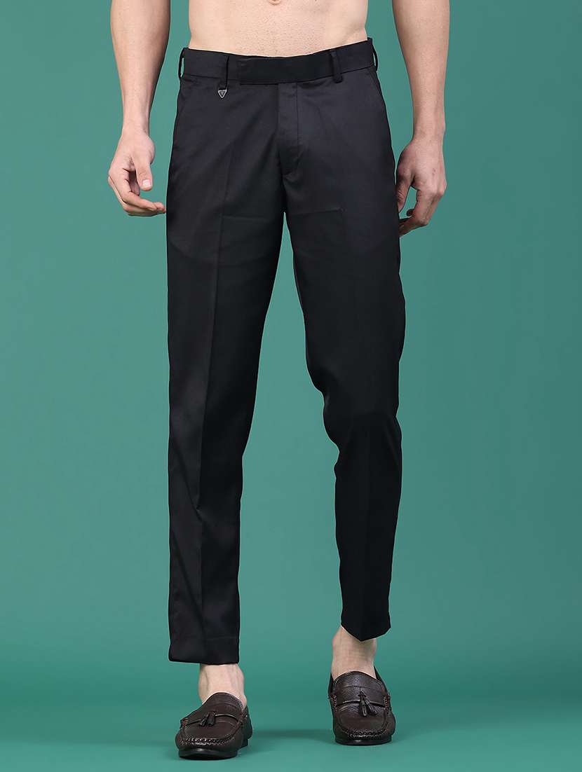 men solid mid rise formal pants