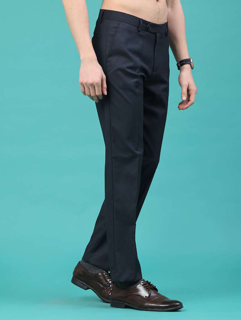 men solid mid rise flat front formal trouser - 22179745 -  Standard Image - 1