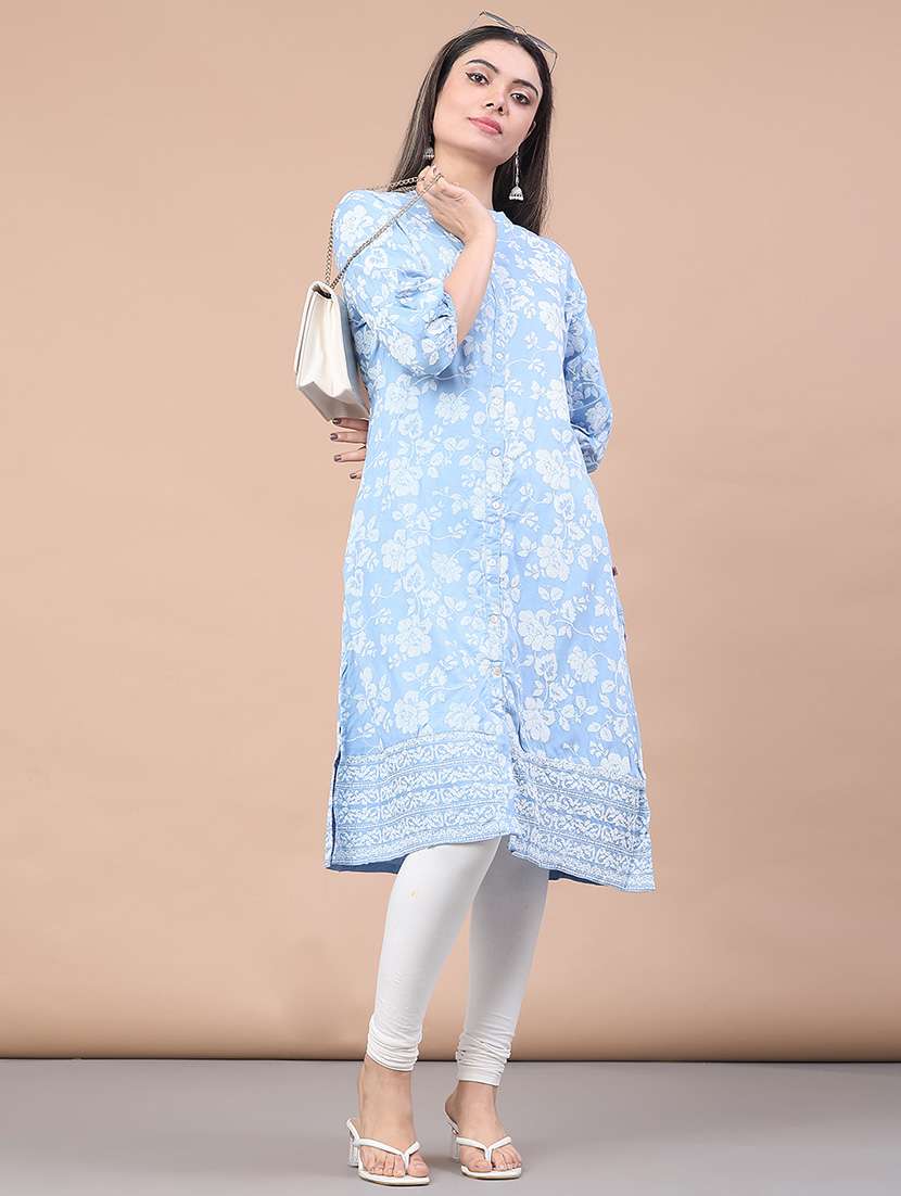 women floral three quarter sleeve a-line kurta  - 22179747 -  Standard Image - 1