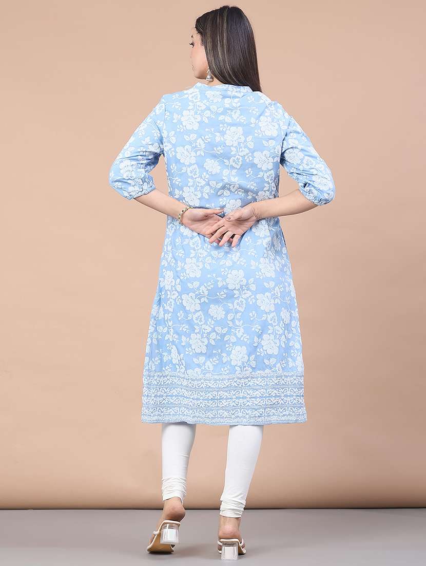 women floral three quarter sleeve a-line kurta  - 22179747 -  Standard Image - 4