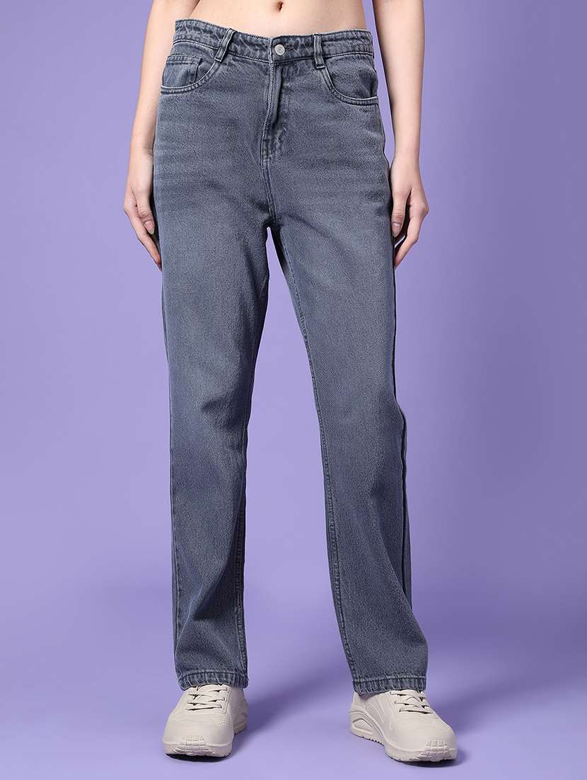 women solid mid rise staright jean