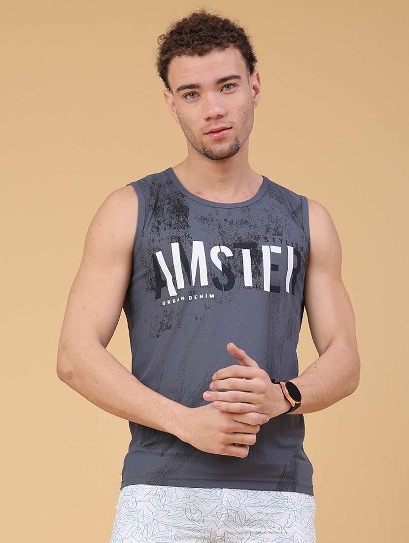 men printed round neck vest - 22179845 -  Standard Image - 1