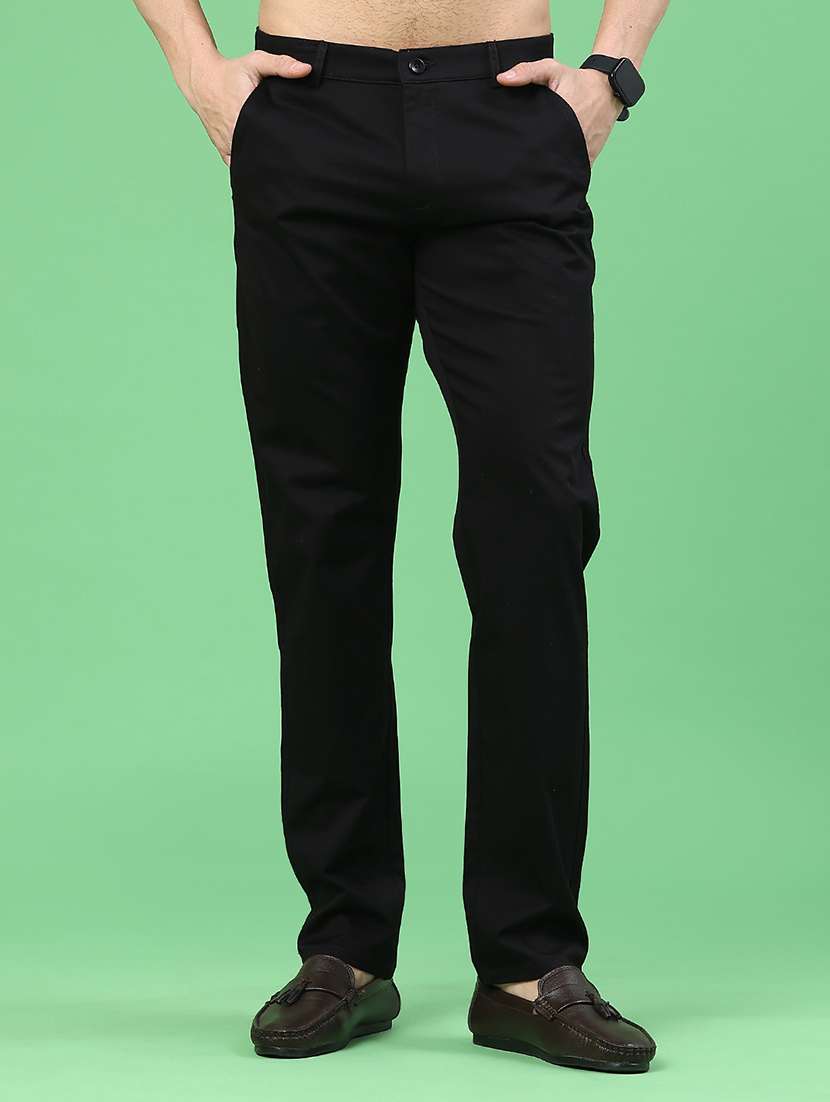 men solid mid rise chinos casual trouser