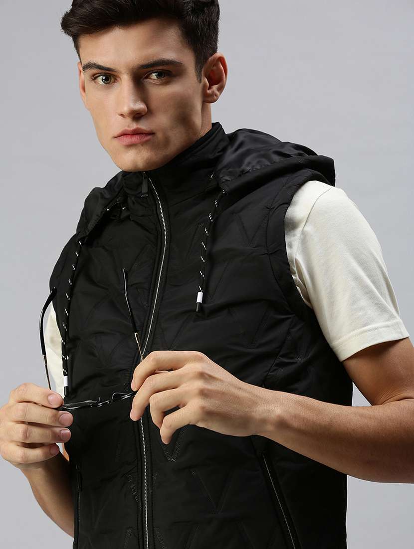 men solid sleeveless regular fit puffer jacket - 22179925 -  Standard Image - 1