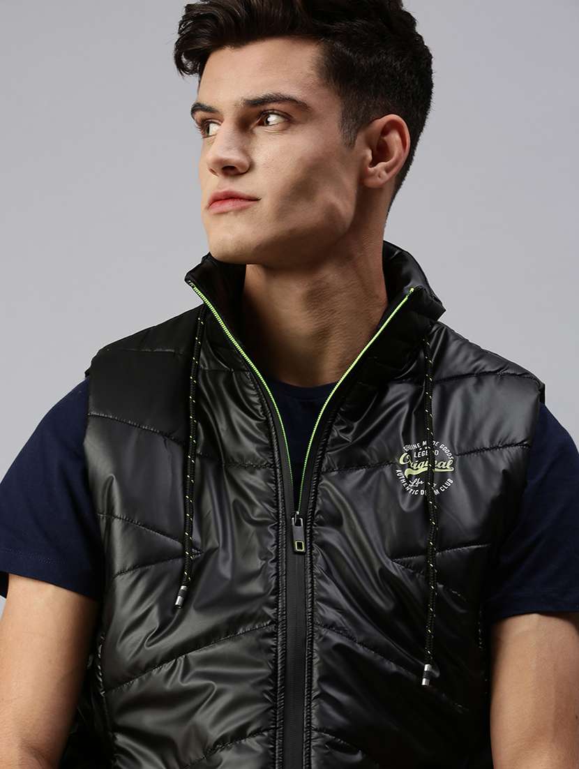 men solid sleeveless regular fit puffer jacket - 22179926 -  Standard Image - 1