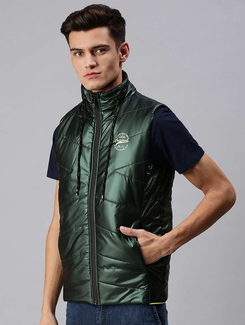 men solid sleeveless regular fit puffer jacket - 22179927 -  Standard Image - 1