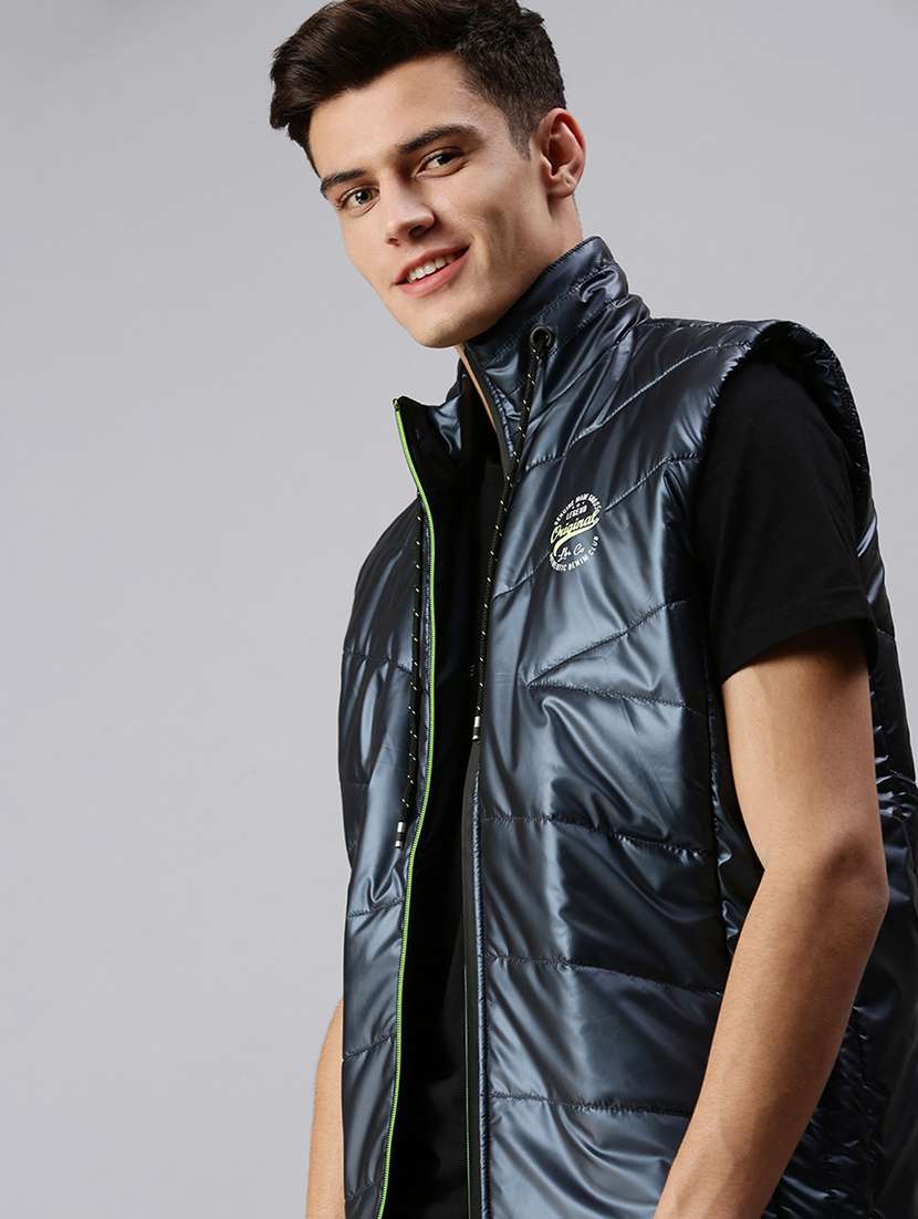 men solid sleeveless regular fit puffer jacket - 22179928 -  Standard Image - 1