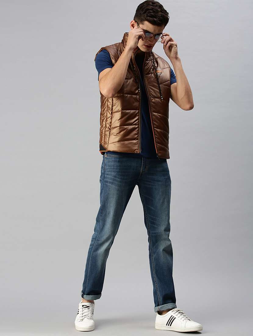 men solid sleeveless regular fit puffer jacket - 22179929 -  Standard Image - 4