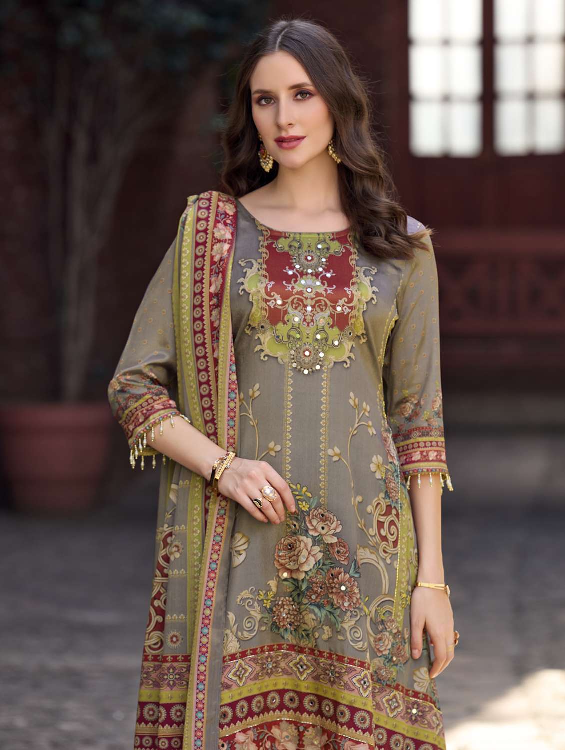women printed three quarter sleeve kurta palazzo with dupatta set - 22179938 -  Standard Image - 4