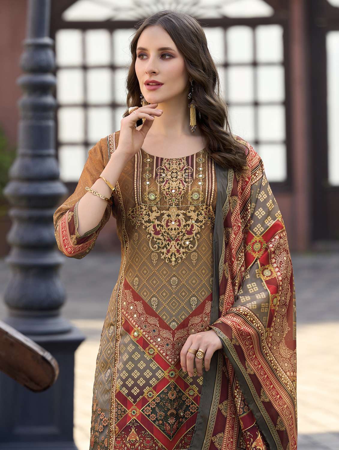 women printed three quarter sleeve kurta palazzo with dupatta set - 22179942 -  Standard Image - 4