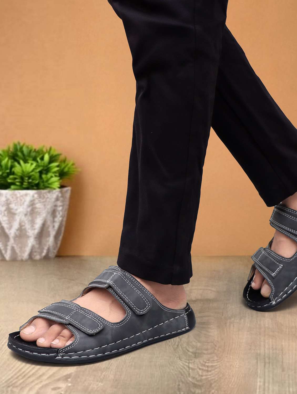 men grey solid slip on sandal - 22179972 -  Standard Image - 1