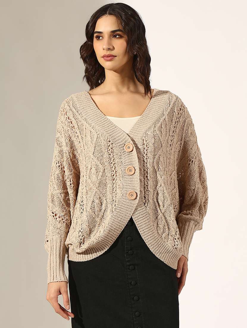 women self designed long sleeve cardigan - 22179981 -  Standard Image - 1