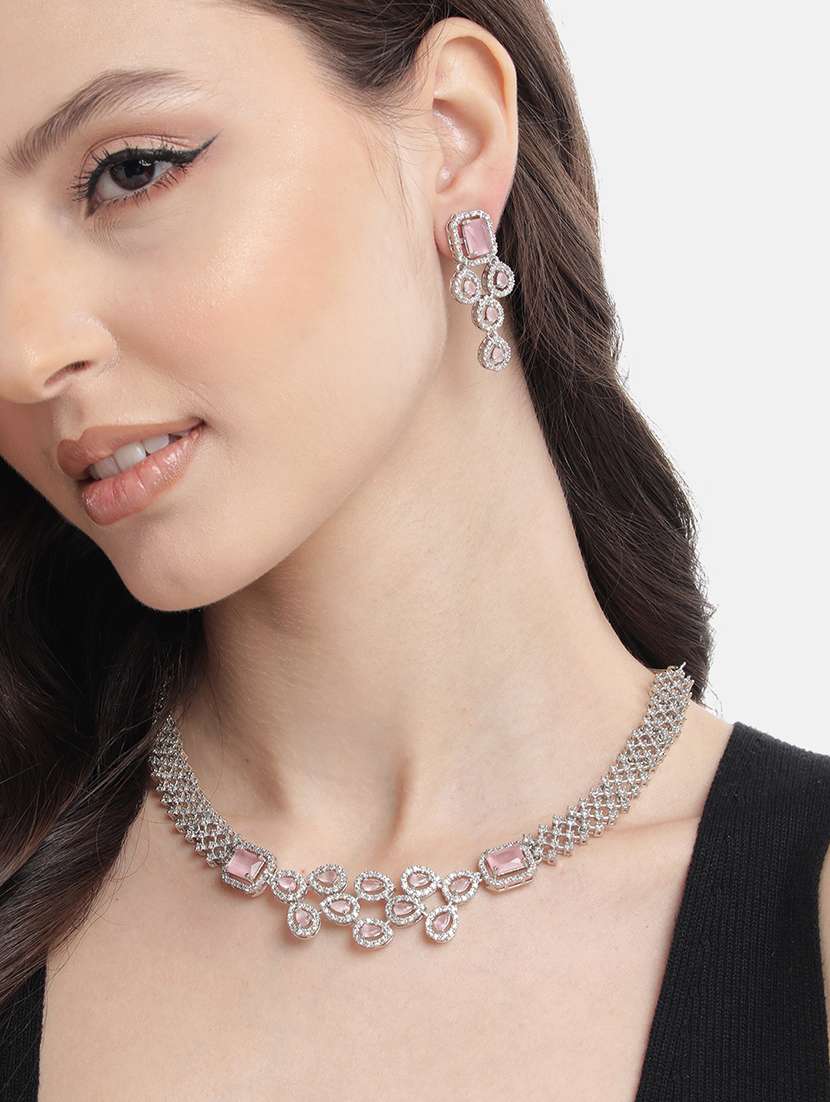 pink ad studded leaf necklace set - 22180011 -  Standard Image - 1